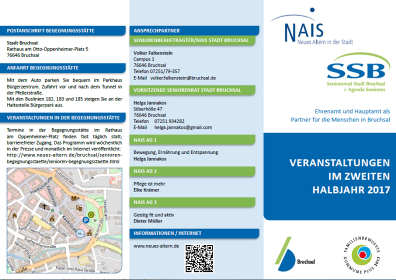 Faltblatt Veranstaltungen von NAIS und SSB in Bruchsal. Klicken Sie.